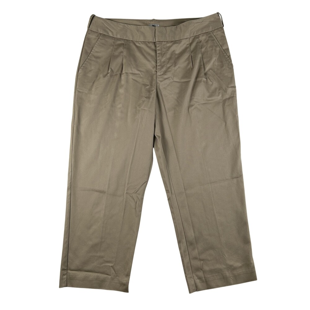 Worthington Dress Pants Womens 10 Beige Pleated Twill Crop Stretch Work Career